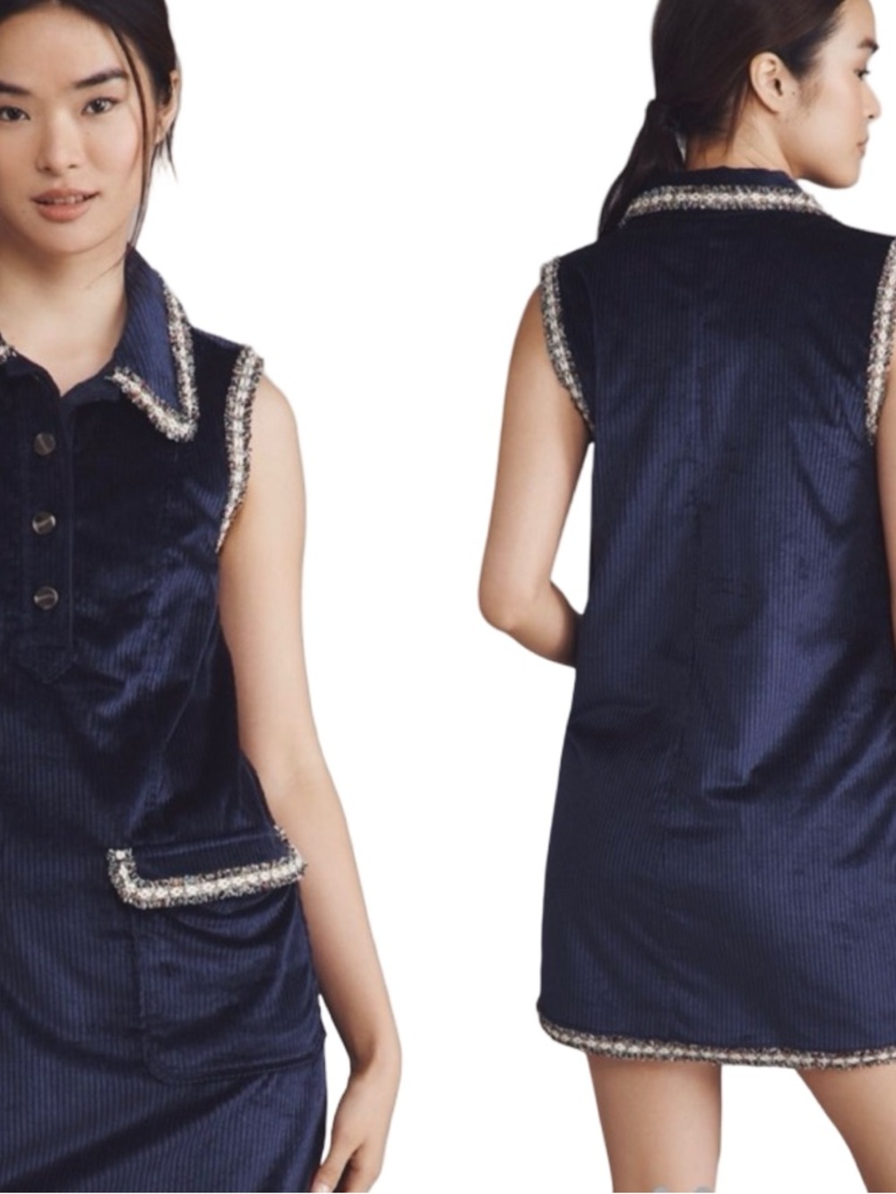 By Anthropologie Collared Corduroy Mini Dress Size XS In Eclipse Blue